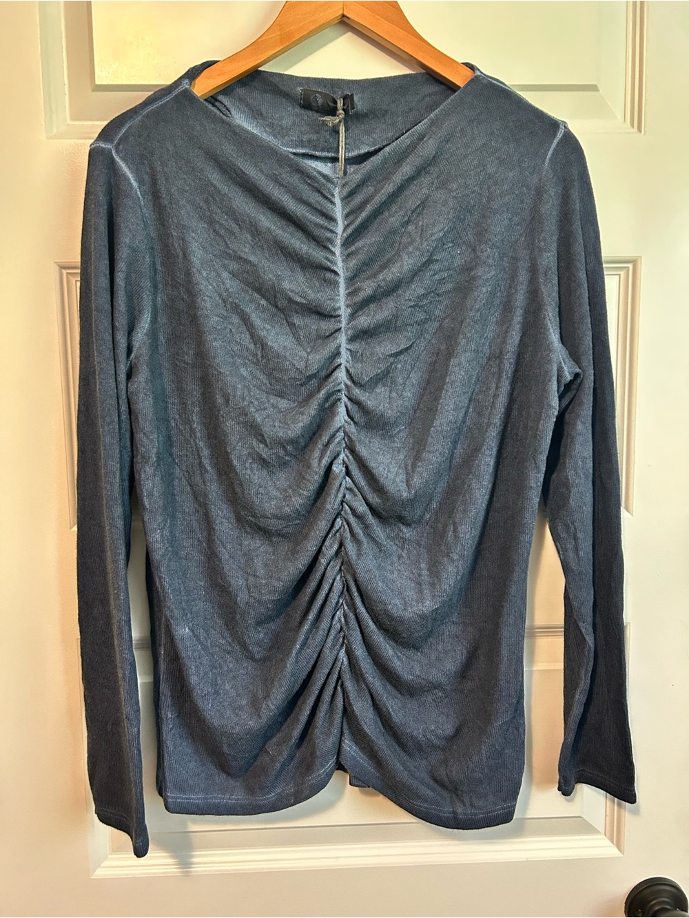 NWT Women's Ruched Long-Sleeve Top in Slate Blue M Made in Italy